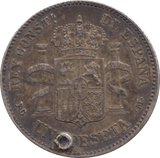 1891 SILVER ONE PESETA SPAIN - SILVER WORLD COINS - Cambridgeshire Coins