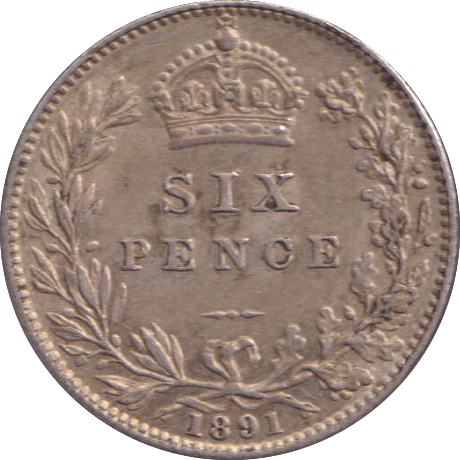 1891 SIXPENCE ( EF ) - SIXPENCE - Cambridgeshire Coins