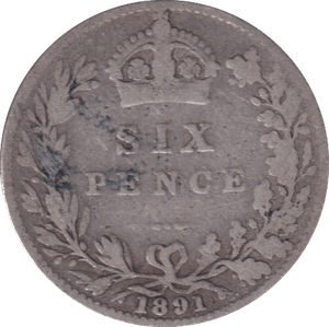 1891 SIXPENCE (FINE) - SIXPENCE - Cambridgeshire Coins