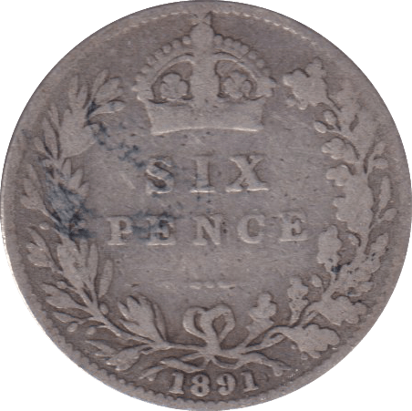 1891 SIXPENCE (FINE) - SIXPENCE - Cambridgeshire Coins