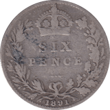 1891 SIXPENCE (FINE) - SIXPENCE - Cambridgeshire Coins