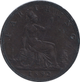 1892 FARTHING ( VF ) - Farthing - Cambridgeshire Coins