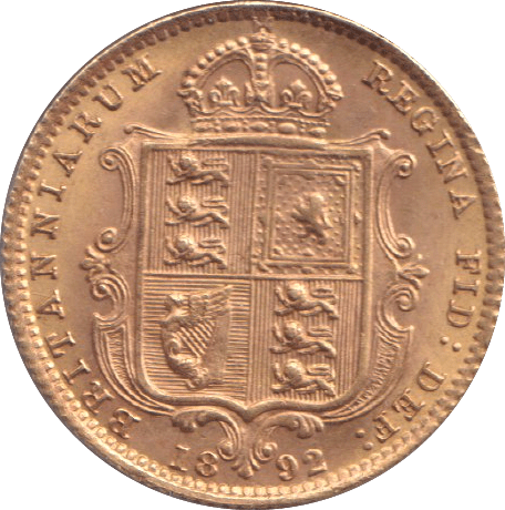 1892 GOLD HALF SOVEREIGN ( AUNC ) - HALF SOVEREIGN - Cambridgeshire Coins