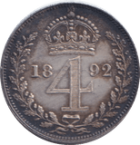 1892 MAUNDY FOURPENCE ( EF ) - MAUNDY FOURPENCE - Cambridgeshire Coins