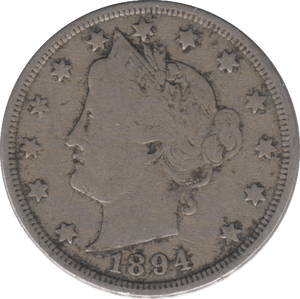 1892 NICKEL FIVE CENTS USA - WORLD COINS - Cambridgeshire Coins