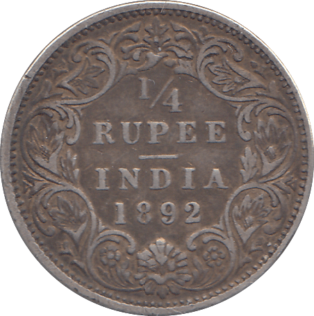1892 SILVER 1/4 RUPEE INDIA - SILVER WORLD COINS - Cambridgeshire Coins