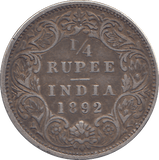 1892 SILVER 1/4 RUPEE INDIA - SILVER WORLD COINS - Cambridgeshire Coins