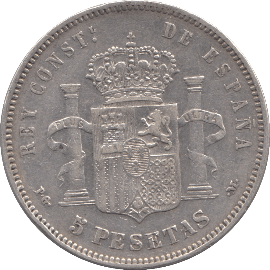 1892 SILVER FIVE PESETAS SPAIN - SILVER WORLD COINS - Cambridgeshire Coins
