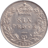 1892 SIXPENCE ( EF ) - SIXPENCE - Cambridgeshire Coins