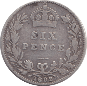 1892 SIXPENCE ( FINE ) - SIXPENCE - Cambridgeshire Coins