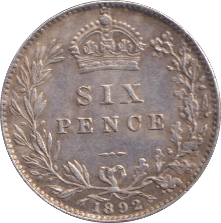 1892 SIXPENCE ( GVF ) - SIXPENCE - Cambridgeshire Coins