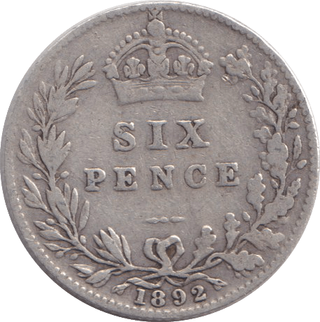 1892 SIXPENCE ( NF ) - SIXPENCE - Cambridgeshire Coins
