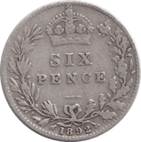 1892 SIXPENCE ( NF ) - SIXPENCE - Cambridgeshire Coins