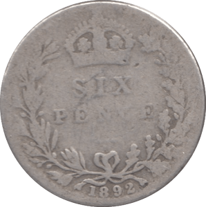 1892 SIXPENCE ( NF ) - SIXPENCE - Cambridgeshire Coins