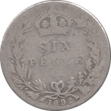 1892 SIXPENCE ( NF ) - SIXPENCE - Cambridgeshire Coins