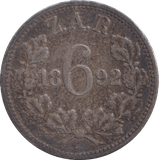 1892 SIXPENCE SOUTH AFRICA - SILVER WORLD COINS - Cambridgeshire Coins