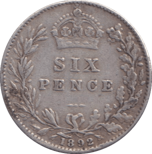 1892 SIXPENCE ( VF ) - SIXPENCE - Cambridgeshire Coins