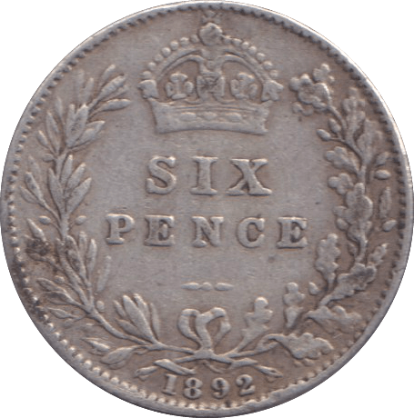 1892 SIXPENCE ( VF ) - SIXPENCE - Cambridgeshire Coins