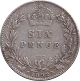 1892 SIXPENCE ( VF ) - SIXPENCE - Cambridgeshire Coins