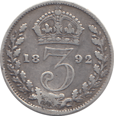 1892 THREEPENCE ( F ) - WORLD COINS - Cambridgeshire Coins