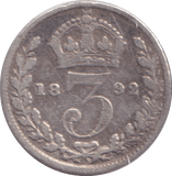1892 THREEPENCE ( FINE ) - THREEPENCE - Cambridgeshire Coins