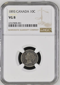 1893 10 CENTS CANADA ( NGC ) VG 8 - NGC SILVER COINS - Cambridgeshire Coins