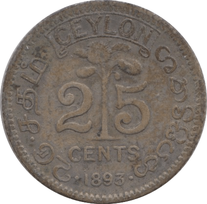1893 25 CENT CEYLON - WORLD COINS - Cambridgeshire Coins