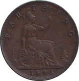 1893 FARTHING ( GVF ) - FARTHING - Cambridgeshire Coins