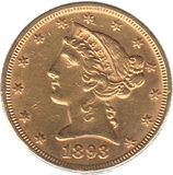 1893 GOLD FIVE DOLLARS USA - Gold World Coins - Cambridgeshire Coins