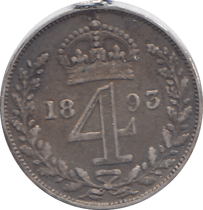 1893 MAUNDY FOURPENCE ( FINE ) EX MOUNT - MAUNDY FOURPENCE - Cambridgeshire Coins