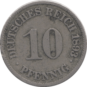 1893 SILVER GERMANY 10 PFENNIG - SILVER WORLD COINS - Cambridgeshire Coins