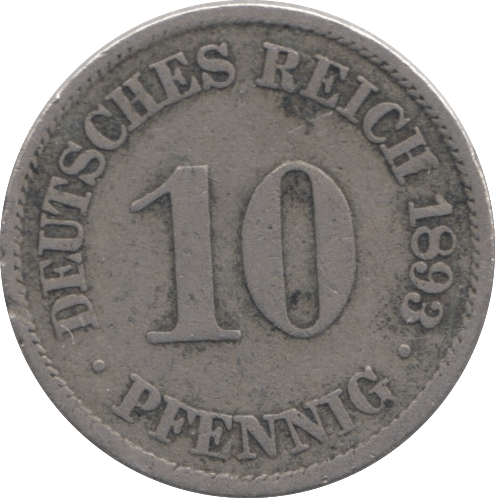 1893 SILVER GERMANY 10 PFENNIG - SILVER WORLD COINS - Cambridgeshire Coins
