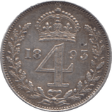 1893 SILVER MAUNDY FOURPENCE ( GVF ) - MAUNDY FOURPENCE - Cambridgeshire Coins