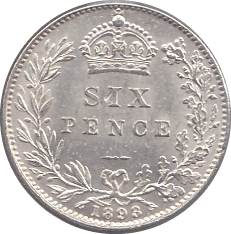 1893 SIXPENCE ( AUNC ) 1 - SIXPENCE - Cambridgeshire Coins