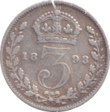 1893 THREEPENCE ( FINE ) - THREEPENCE - Cambridgeshire Coins