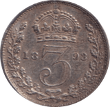 1893 THREEPENCE ( GVF ) - Threepence - Cambridgeshire Coins