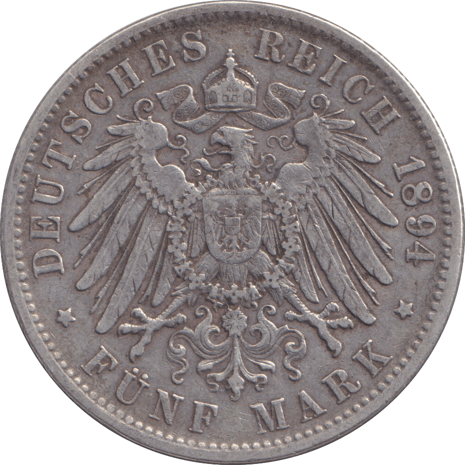 1894 FIVE MARK MUNICH BAVARIA D - SILVER WORLD COINS - Cambridgeshire Coins