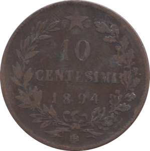 1894 ITALY 10 CENTESIMI - WORLD COINS - Cambridgeshire Coins
