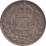 1894 MAUNDY FOURPENCE ( EF ) - MAUNDY FOURPENCE - Cambridgeshire Coins