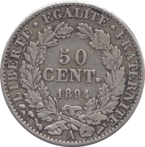 1894 SILVER 50 CENTS FRANCE - SILVER WORLD COINS - Cambridgeshire Coins