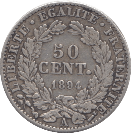 1894 SILVER 50 CENTS FRANCE - SILVER WORLD COINS - Cambridgeshire Coins