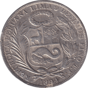 1894 SILVER ONE SOL PERU - SILVER WORLD COINS - Cambridgeshire Coins