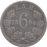 1894 SILVER SIXPENCE SOUTH AFRICA - SILVER WORLD COINS - Cambridgeshire Coins
