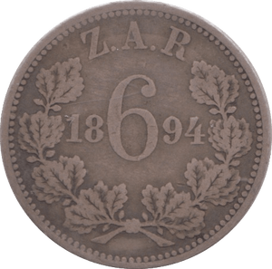 1894 SILVER SIXPENCE SOUTH AFRICA - SILVER WORLD COINS - Cambridgeshire Coins