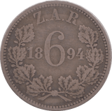 1894 SILVER SIXPENCE SOUTH AFRICA - SILVER WORLD COINS - Cambridgeshire Coins