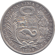 1894 SILVER SOL PERU - SILVER WORLD COINS - Cambridgeshire Coins