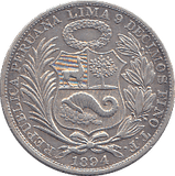 1894 SILVER SOL PERU - SILVER WORLD COINS - Cambridgeshire Coins