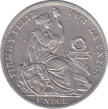 1894 SILVER SOL PERU - SILVER WORLD COINS - Cambridgeshire Coins