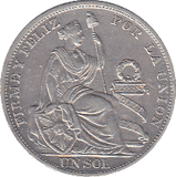 1894 SILVER SOL PERU - SILVER WORLD COINS - Cambridgeshire Coins