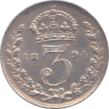 1894 THREEPENCE ( EF ) - THREEPENCE - Cambridgeshire Coins